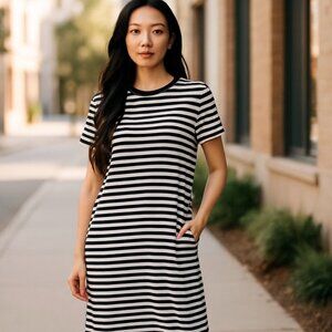 H&M Ribbed Striped Maxi Dress Size M Minimalist Modern NWT
